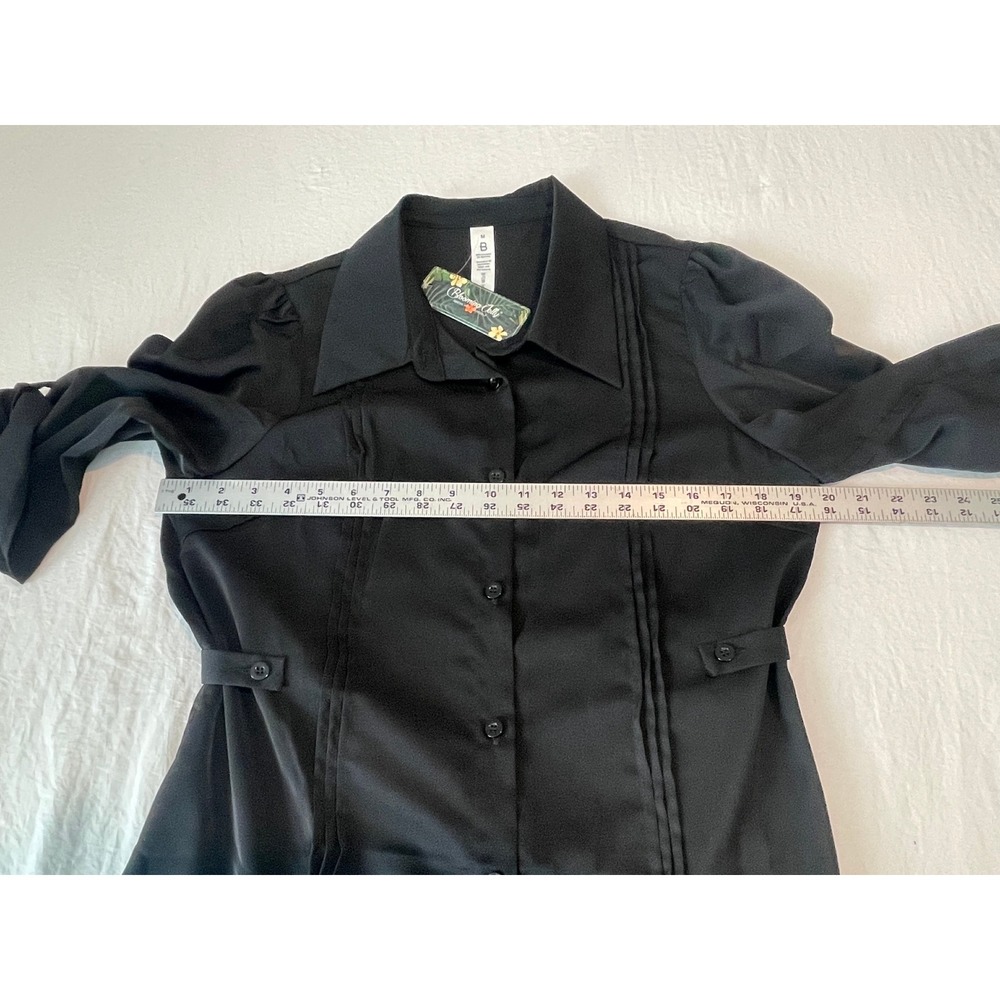 00751 Blooming Jelly Black Button Up Pleated Puff Sleeve Top Shirt Womens Size M - Picture 5 of 8
